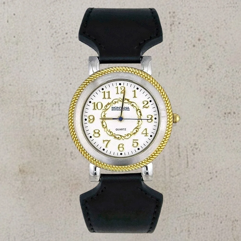 Montana Silversmiths Ladies Two-Tone Rope Bezel Watch Leather Strap - New NWOT